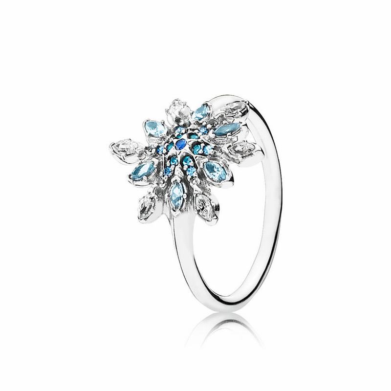 Pandora Crystalized Snowflake Statement Ring - Sterling Silver/Blue/Mixed Stones/Cubic Zirconia - Ca